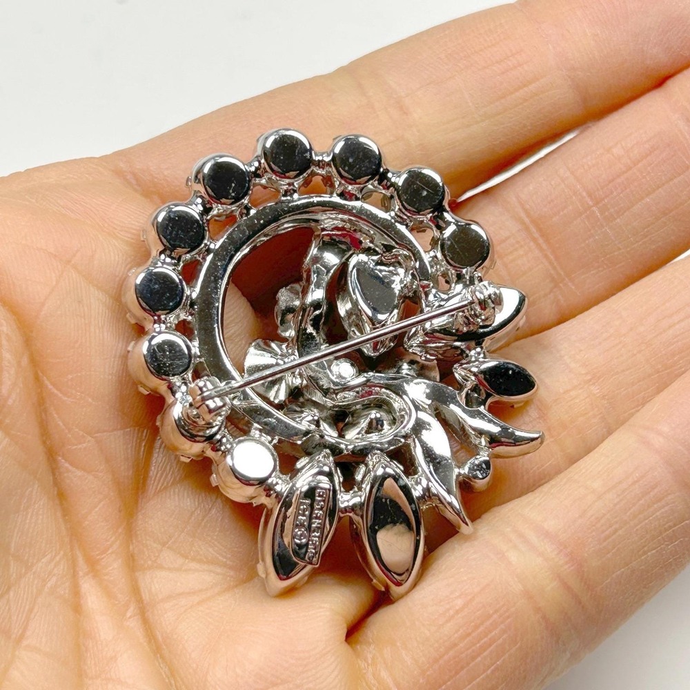 Eisenberg Ice Purple & Clear Rhinestone Wreath Bow Brooch Rhodium Vintage Hi End - Picture 6 of 7